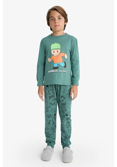 Defacto Erkek Çocuk Stumble Guys Pijama Takımı Uzun Kollu Üst Uzun Alt F5176a825augn469 Yeşil