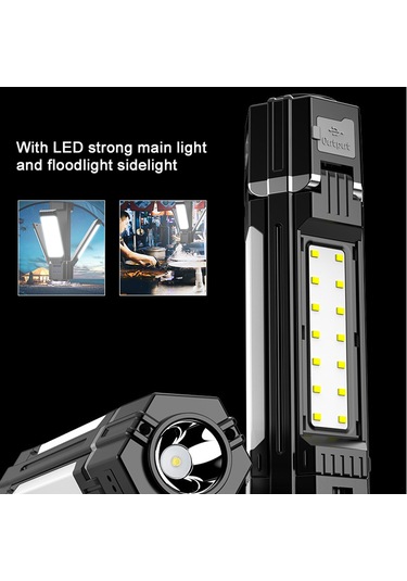 Ranyeek Led Çok Fonksiyonlu El Feneri, Cob Yanal Işık, 5 Aydınlatma Modu, 3000mah Powerbank, Siyah, Kamp/hiking İçin Dayanıklı Abs Siyah