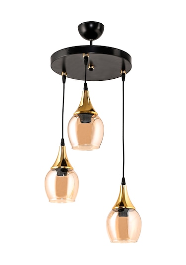 Dede Üçlü Embudo Tepsili Avize Gold Huni Bal Cam Bal - Siyah