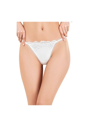 X Lady Pamuklu Dantel Ekru String Külot 1646 001