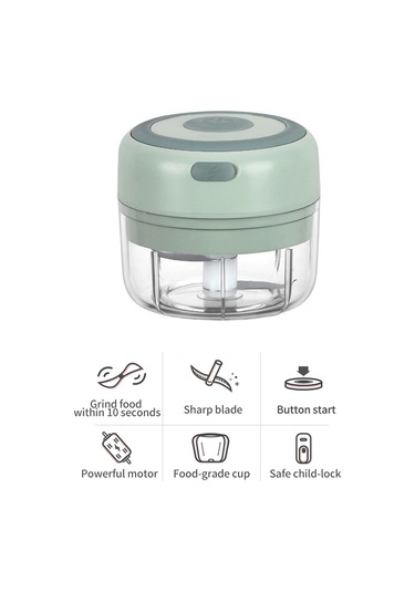 Youtek Usb Şarjlı Elektrikli Gıda Dilimleyici - Sarımsak Sebze Et Kesici, 100ml Hacimli Yeşil Yeşil