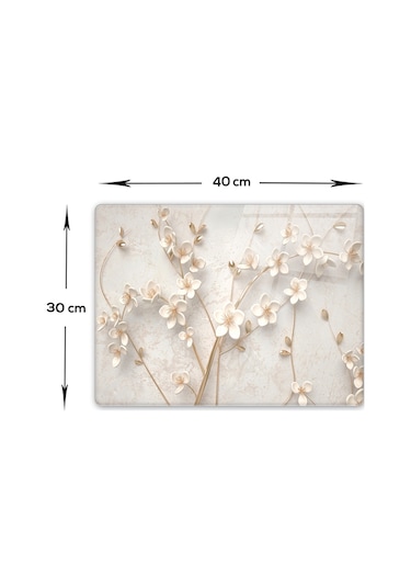 Cam Kesme Tablası - Cam Kesme Tahtası Beyaz Çiçek 30cm X 40cm