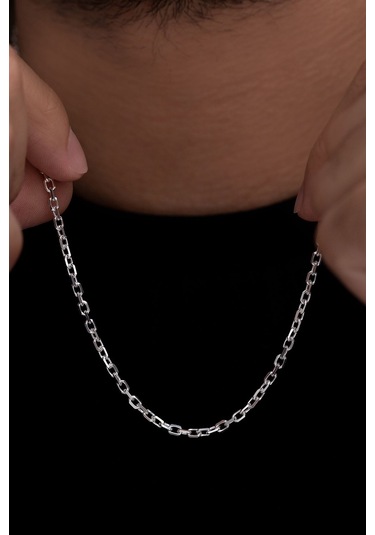 Erkek Gümüş Kolye - 4mm Forse Model 925 Ayar Erkek Gümüş Kolye Zincir Gklgmsforse