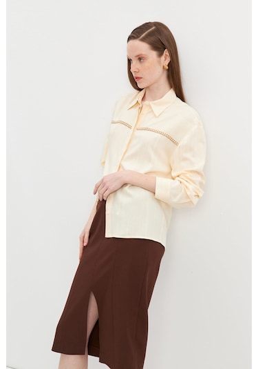 Stella Pulvis Bej Şerit Detaylı Çizgili Gömlek Bej