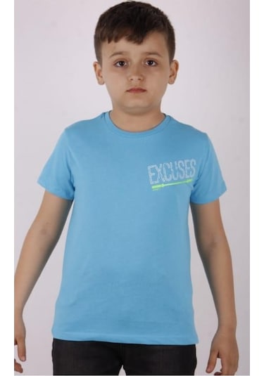 Toontoy Erkek Çocuk Excuses Baskılı Cepli Tişört Turkuaz