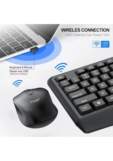 Flybuy T-wolf Tf100 Kablosuz Oyuncu Klavye+fare Seti, 104 Tuşlu, Sessiz, 2.4ghz Kablo İçiğiz Diğer