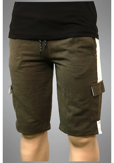 Kargo Cepli Pamuklu Erkek Şort Haki-şeritli