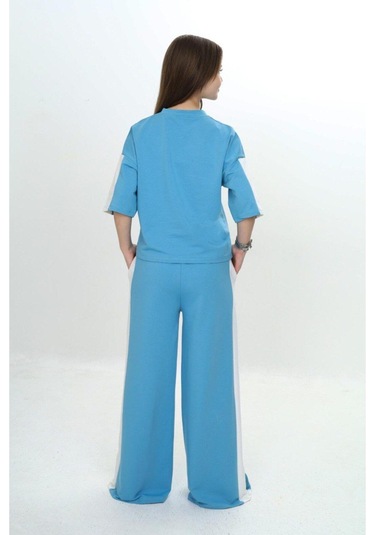 Kız Çocuk %100 Pamuk London Baskılı Oversize Garnili Truvakal Kollu Eşofman Takımı-293-eşt-0010 Turkuaz