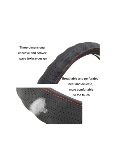 Cbtx 38cm Cilt Dostu Deri Kamyon Direksiyon Kolu Kaymaz Tasarım Koruyucu Kapak - Siyah + Kırmızı Çizgi