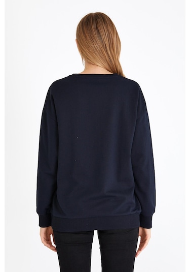 Comeor Kadın Lacivert Basic Bisiklet Yaka Regular Fit Rahat Sweatshirt 001