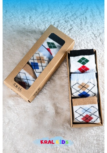 6 Çift Erkek Bebek Çorap Kutulu Patik Boy Desenli, Pamuklu Lacivert