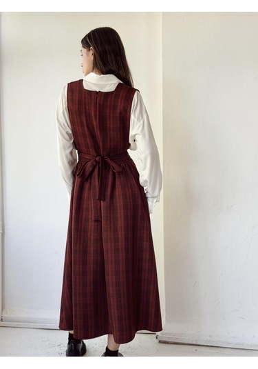 Retrobird Mandy Uzun Midi Boy Jile Elbise Kadın Kiremit-13651 Kiremit