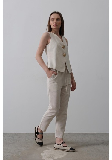 Modasize Düğme Detaylı Yelek - Krem Krem