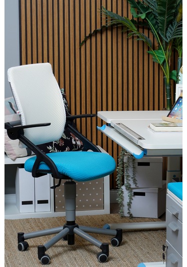 Creo Mobili Yükseklik Ayarlı Vega Plus Çalışma Sandalyesi, Ofis Ve Bilgisayar Koltuğu Beyaz/mavi Gri