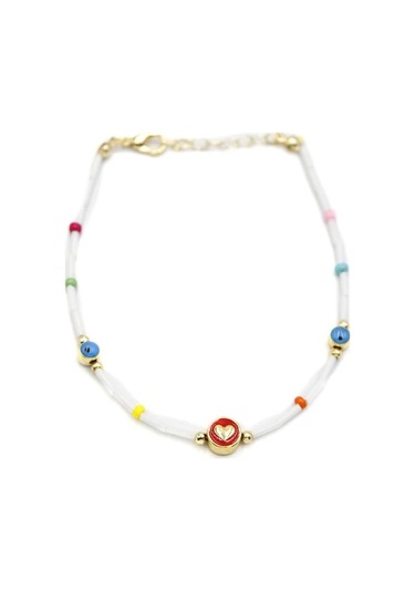 Boncuklu Kalp Halhal - Kırmızı Çok Renkli