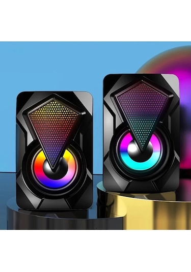 Moonshop Bilgisayar Hoparlörü Led Işıklı Rgb Laptop Pc Uyumlu 1+1