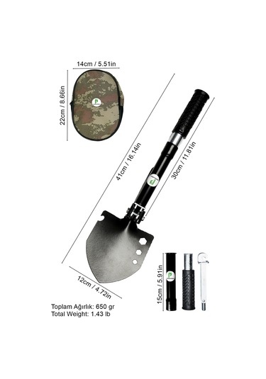 Katlanır Multi Çelik Kürek. Çekiç. Çapa - Multitools