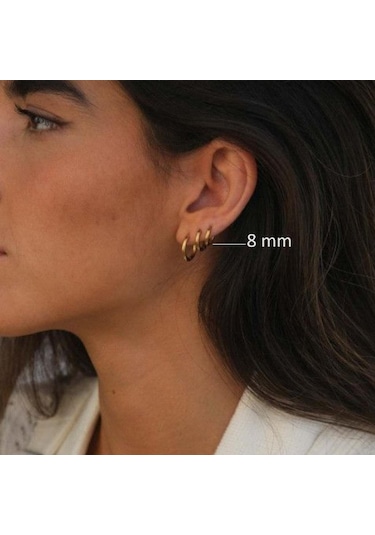 8 Mm Cerrahi Çelik Halka Küpe Gold Renkli Sarı