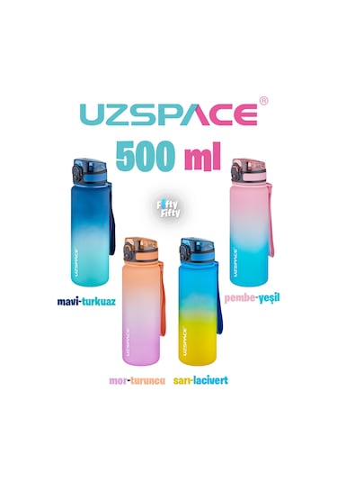 Uzspace FiftyFifty 500ml Çift Renk Softtouch FF Collection Tritan Su Matarası