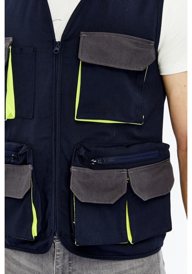 Uniprom İş Yeleği Lizbon Plus Model Çok Cepli Harman Kumaş Lacivert