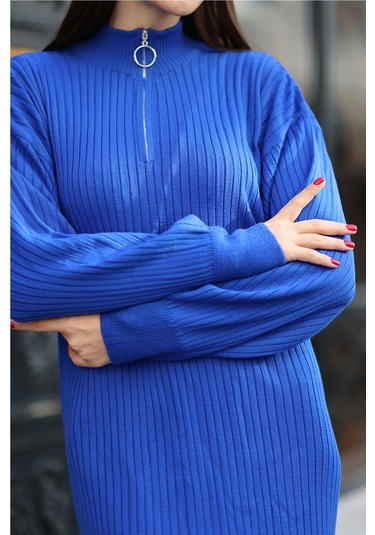 Bigdart 15839 Boydan Triko Elbise Saks Mavisi 001