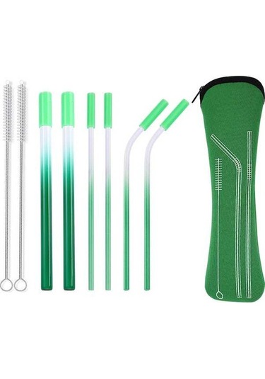 Ulzyvf Yeniden Kullanılabilir Renkli Metal Pipet Seti, Paslanmaz Çelik 8'li Yeşil