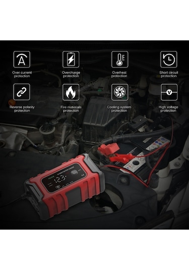 Foxsur 6a 12v Motosiklet / Araba Akıllı Akü Şarj Cihazı Kırmızı