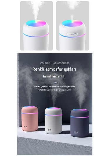 Renkli Hava Nemlendirici Masaüstü Temizleyici- Beyazı