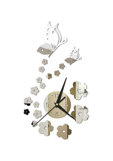 Gümüş 1 Takım Asılı Duvar Saati Kendinden Yapışkanlı Dekorasyon 3d Görsel Efekt Çekici Yeni Eve Taşınma Hediye Otel Dekor Gümüş