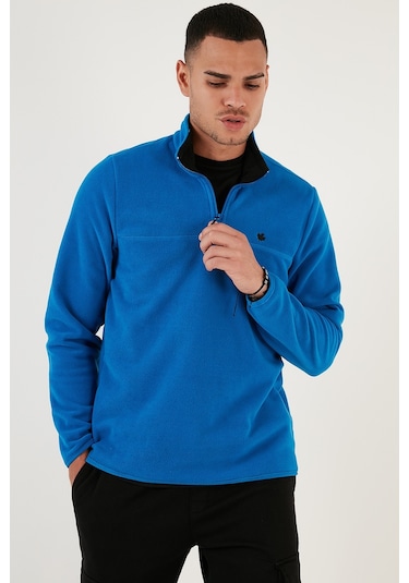 Buratti Slim Fit Anti-Pilling Tüylenme Yapmayan Bato Yaka Kışlık Şardonlu Erkek Polar 5906001 Saks