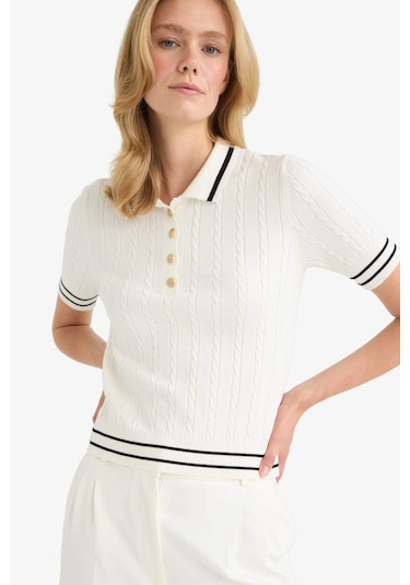 Defacto Regular Fit Polo Yaka Kısa Kollu Kazak D9007ax25auer105 Ekru Defacto Regular Fit Polo Yaka Kısa Kollu Kazak D9007ax25auer105 Ekru