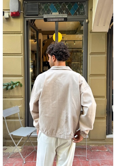 Flaw Gömlek Yaka Bomber İnce Ceket Bej Bej