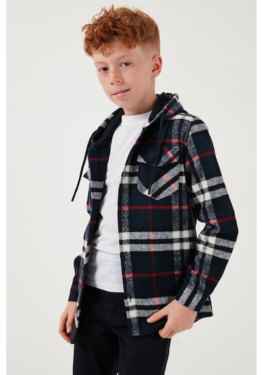 Lela Kapüşonlu Çift Cepli Ekoseli Oduncu Erkek Çocuk Gömlek Cf25W81786 Lacivert