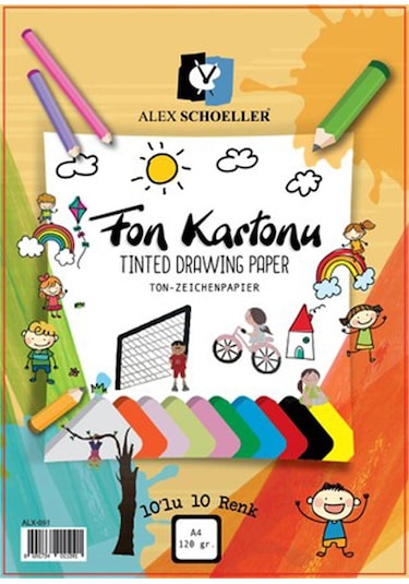 Alex Fon Kartonu A4 Karışık Renk 10'Lu Poşet