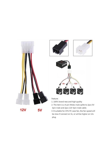 Molex To 2x 12V 2x 5V Fan Çoklayıcı Kablo 4 Port Splitter Switch