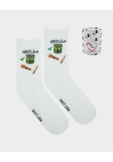 Gost Liria -macha Socks Desenli Unisex Ekru Soket Çorap Ekru