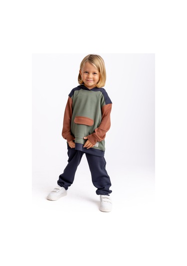 Oliventhekid Lacivert Üç Renkli Modal Unisex Çocuk Takım Lacivert