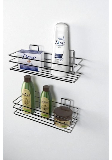 2 Adet Banyo Düzenleyici, Tek Katlı Siyah Banyo Organizer Siyah