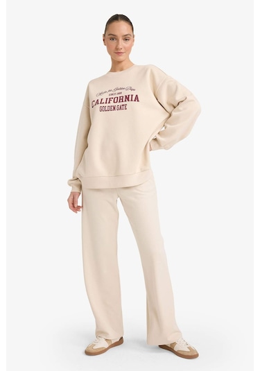 Defacto Oversıze Baskılı Sweatshirt G7026ax25wnbg186 Bej-bg186