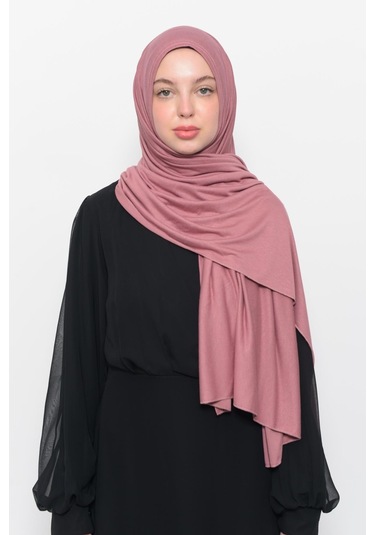 Hazır Pratik Geçmeli Lüks Düz Penye Şal Çapraz Hizalı Gül Kurusu