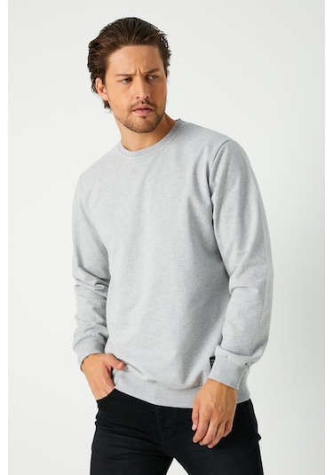 MMetalic Basic Bisiklet Yaka Erkek Sweatshirt Gri