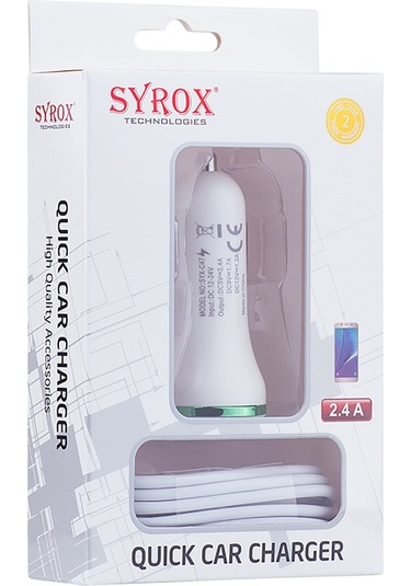 Syrox C47 Araç Şarj Aleti Micro Usb Kablo Set 2.4A Beyaz