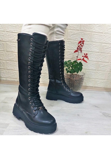 Pierre Cardin 52444 Siyah Fermuarlı Bağacaklı 41cm Bayan Çizme 001
