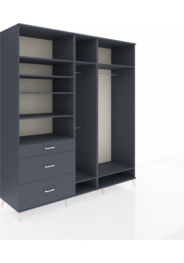 Kronos Dolap 9 Raflı 3 Çekmeceli 3 Askılı 220x59x243 Antrasit-antrasit/antrasit Antrasıt/antrasıt