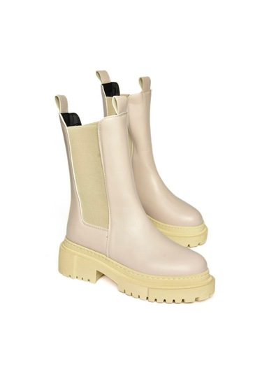 Fox Shoes T652449009 Bej Kalın Tabanlı Kadın Bot Bej-suni Deri Bej