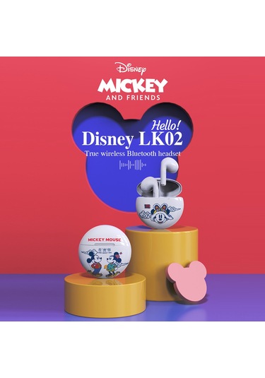 Mufunye Disney Lk02 Bluetooth 5.1 Spor Kulaklıkları - Mickey Tasarım, Hıfı Ses, Tws, Type-c Şarj Kutusu, In-ear Ergonomik Beyaz