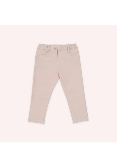 Panço Kız Çocuk Beli Lastikli Pantolon Beyaz Pembe