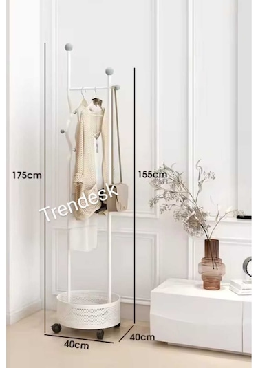 Ayaklı Siyah Konfeksiyon Askısı Metal Elbise Askılığı Sepetli Askılık Tekerlekli 175 Cm 6005 Siyah