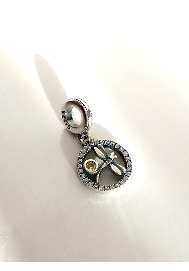 Gümüş Işıltılı Sarı Yusufcuk Pan Tasarım Bileklik Uyumlu Charm 1