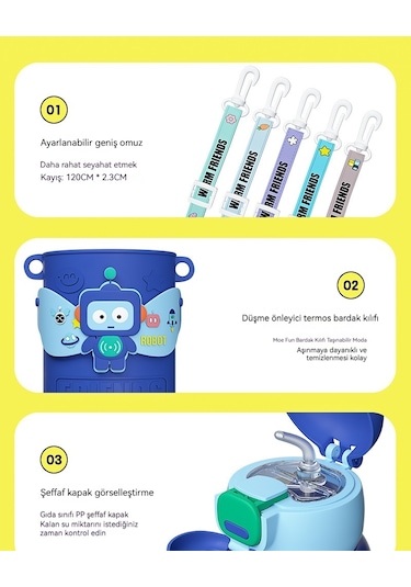 Aurora Çocuk Termos Bardağı 304 Paslanmazçelik Büyük Kapasiteli Termos Bardağı Mavi